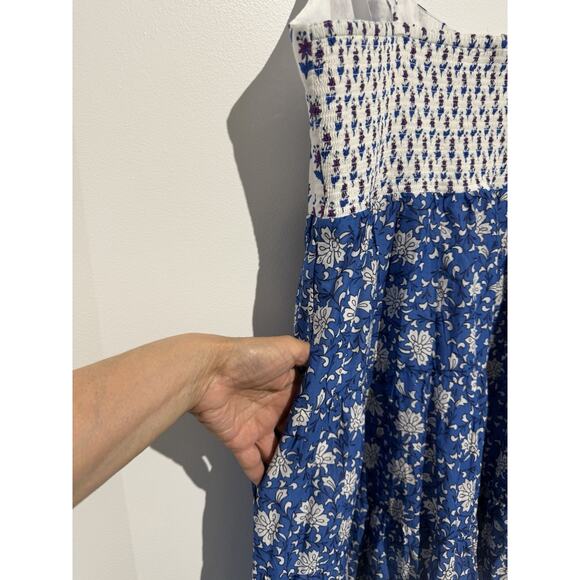 J.Crew Resort Summer Tiered Maxi Dress Smocked block print NWT pocket Sz-12 P - Picture 5 of 10